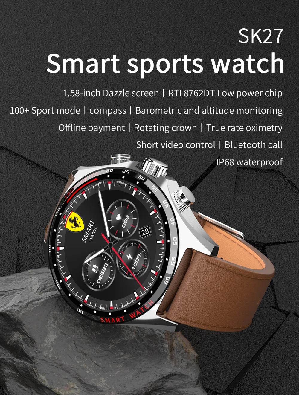 Hotsale Silver Gold Stainless Steel Color Smart Watch 1.58 Inch Bt Call Nfc Wireless Charging Smartwatch - EYESPHERE