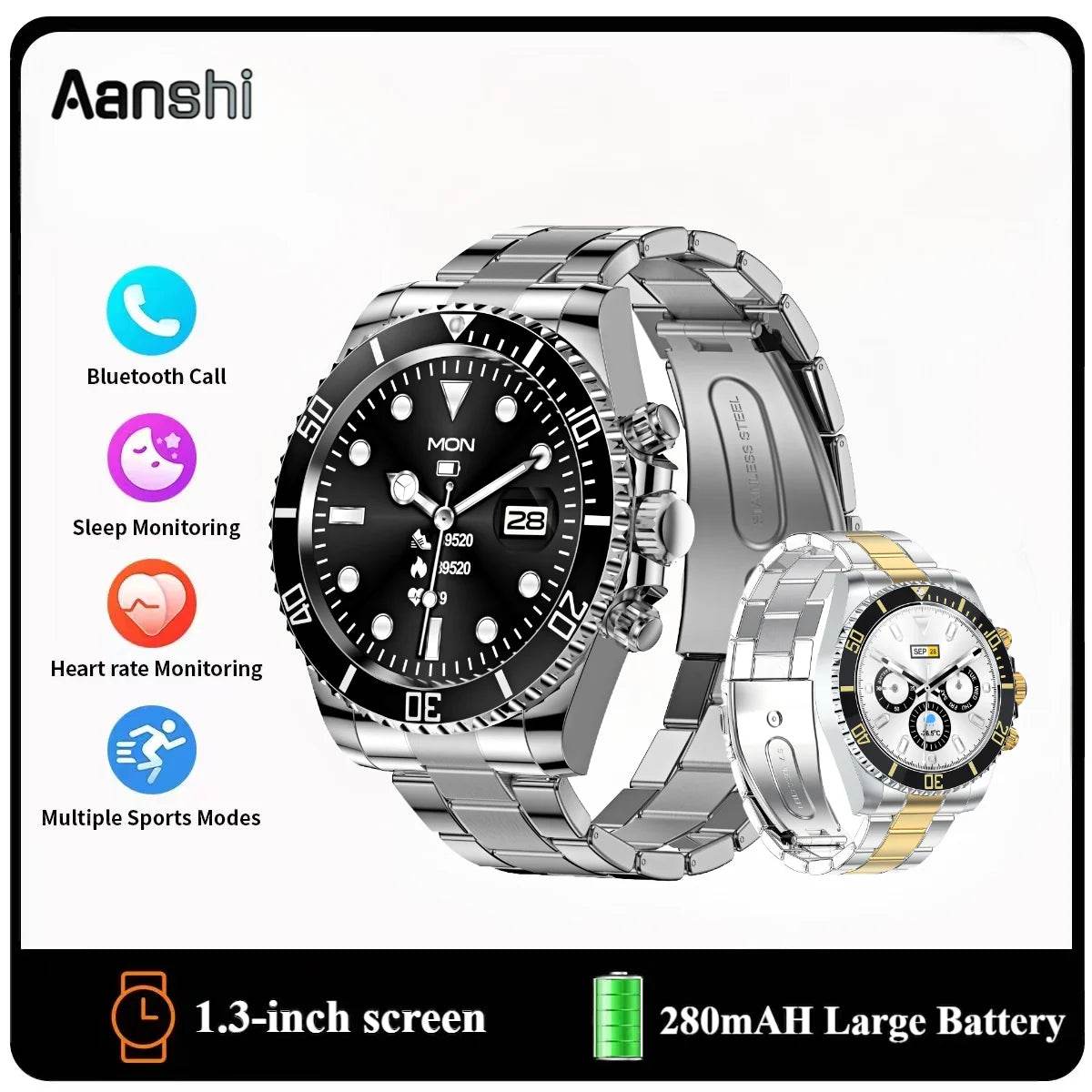 Aanshi High-End Men's SmartWatch AW12 2025 Luxury watches men Bluetooth Call 24H Health Monitoring Business men's Smart Watch - EYESPHERE