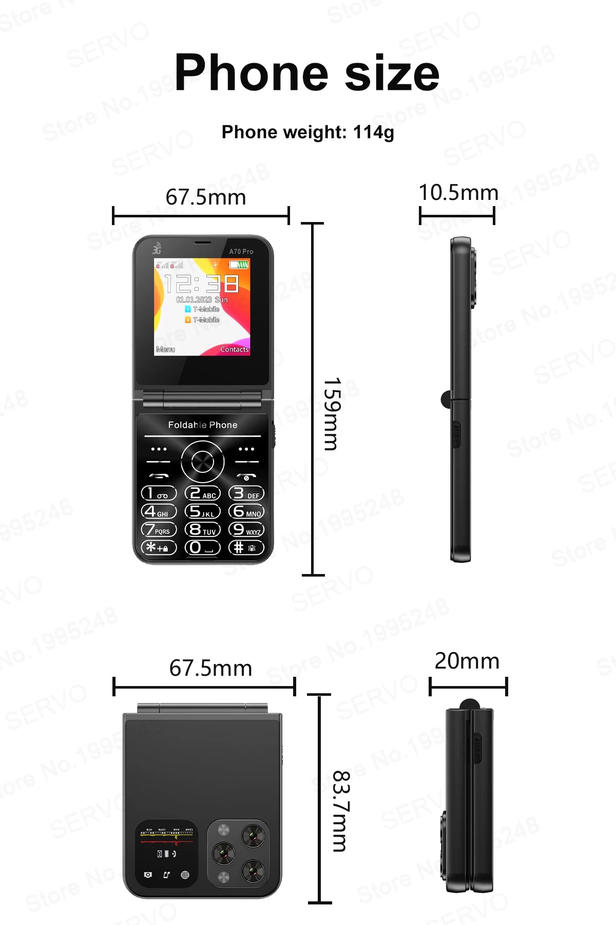 SERVO A70 Pro Dual SIM Flip Mobile Phone 3G+2G Network FM Radio Vibration Flashlight Call Recorder 2.6" Fold Celular Telephones