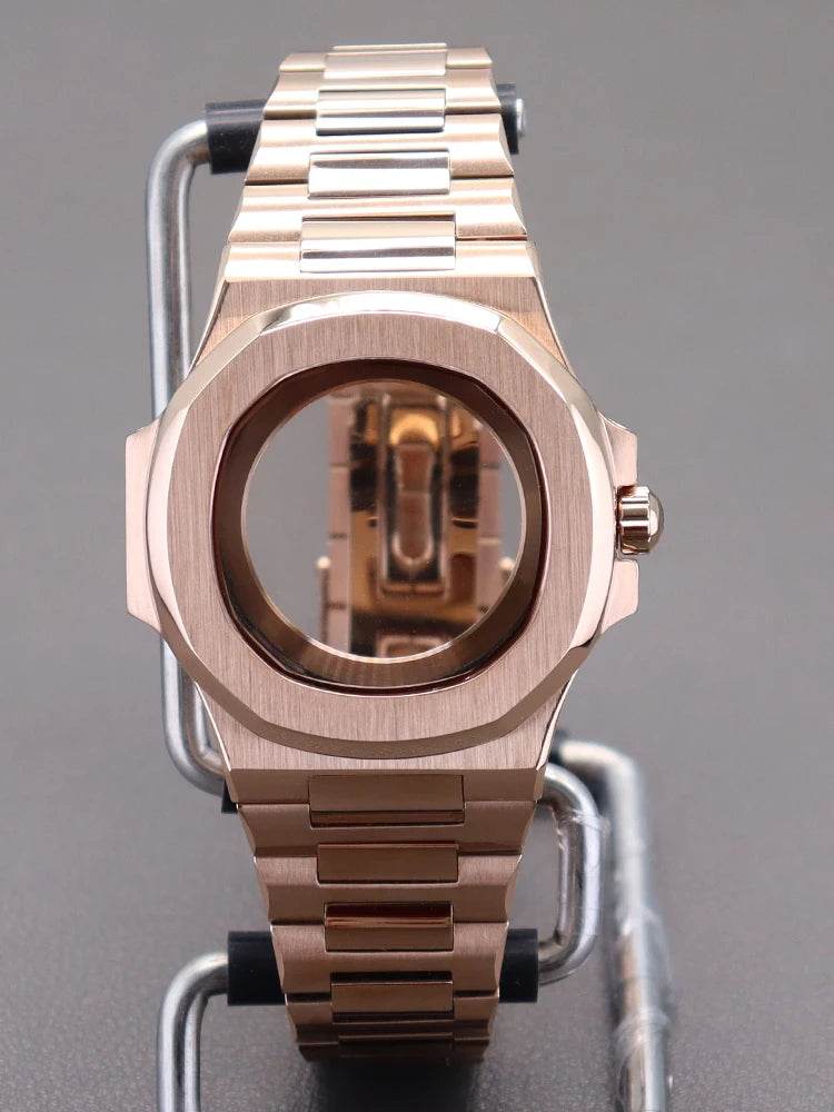 Rose Gold 40mm Watch Case Parts WatchBand For Modified Nautilus Seiko NH34 NH35 NH36 NH38 Movement 30.8mm Sapphire Crystal Glass - EYESPHERE