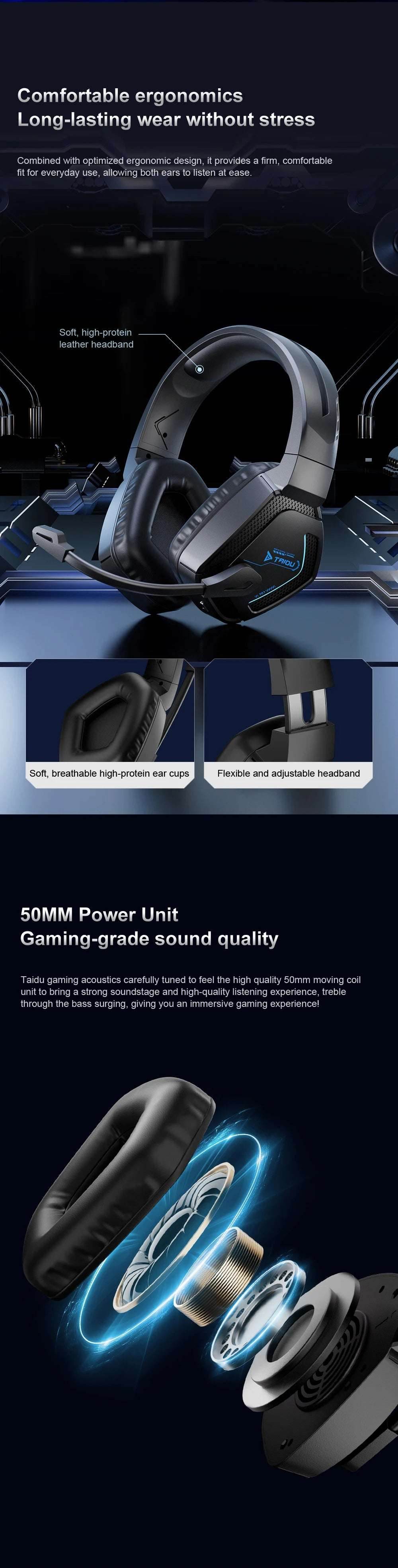 TAIDU T01 Gaming Headset High Quality Wireless Bluetooth Headphones 50mm Wired 4-mode Earphone Gamer's Choice for PC PS5 Xbox - EYESPHERE