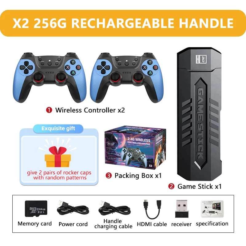 Video Game Stick X2 4K Video Game Stick Console 2.4G Double Wireless Controller 4K HD30000 Games 128G Retro Games Xmas Gift - EYESPHERE