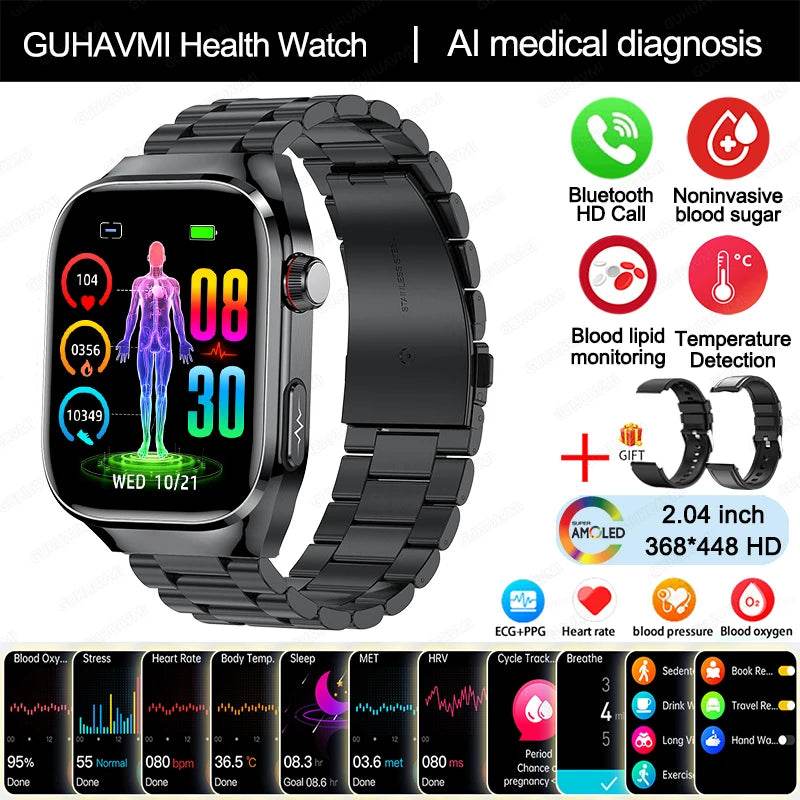 2024 New Uric Acid Blood Fat Smart Watch Men Blood Sugar ECG+PPG Blood Pressure Bluetooth Call Sports for Xiaomi Health Watch - EYESPHERE