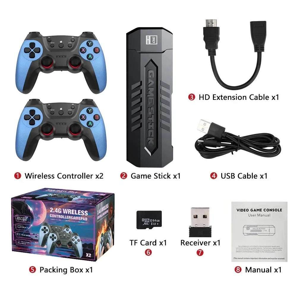 Video Game Stick X2 4K Video Game Stick Console 2.4G Double Wireless Controller 4K HD30000 Games 128G Retro Games Xmas Gift - EYESPHERE