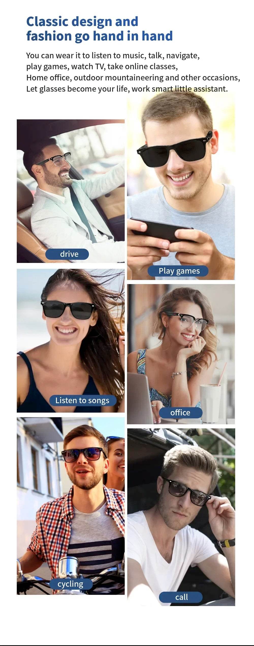 Camera Smart Music Sunglasses Earphones Wireless Bluetooth Headset HIFI Sound Headphone Driving Glasses Hands-free Call - EYESPHERE