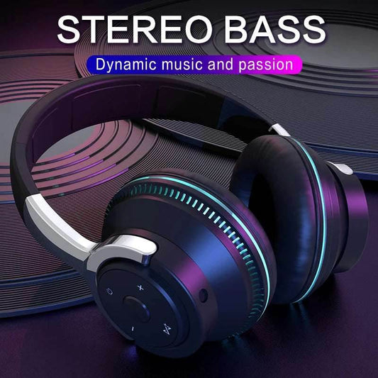 Bluetooth Headphones Head-mounted Noise Reduction Wireless Headset for Phones PC Gaming Headsets Heavy Bass Colorful LED Lights - EYESPHERE