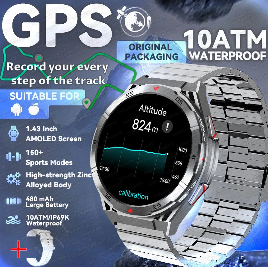 New Military Sports High-precision GPS Smart Watch Men 1.43" Compass 480mAh IP68 Waterproof Bluetooth Call Watch For Android IOS