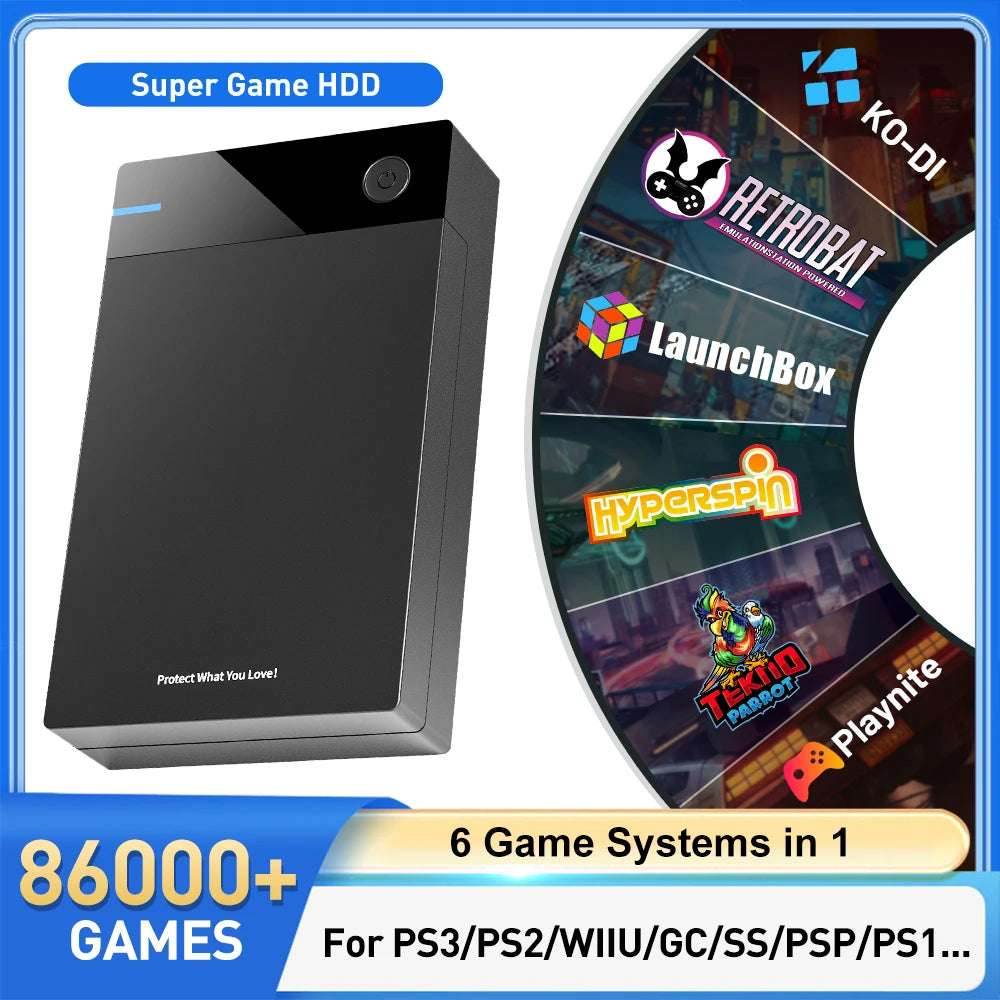 12TB Gaming HDD with Hyperspin Launchbox Retrobat Playnite with 86000+ Retro Video Games Super Console for PS3/PS2/PS/WII/WIIU - EYESPHERE