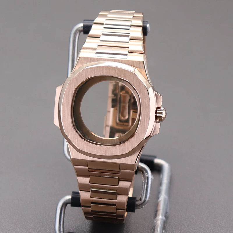 Rose Gold 40mm Watch Case Parts WatchBand For Modified Nautilus Seiko NH34 NH35 NH36 NH38 Movement 30.8mm Sapphire Crystal Glass - EYESPHERE