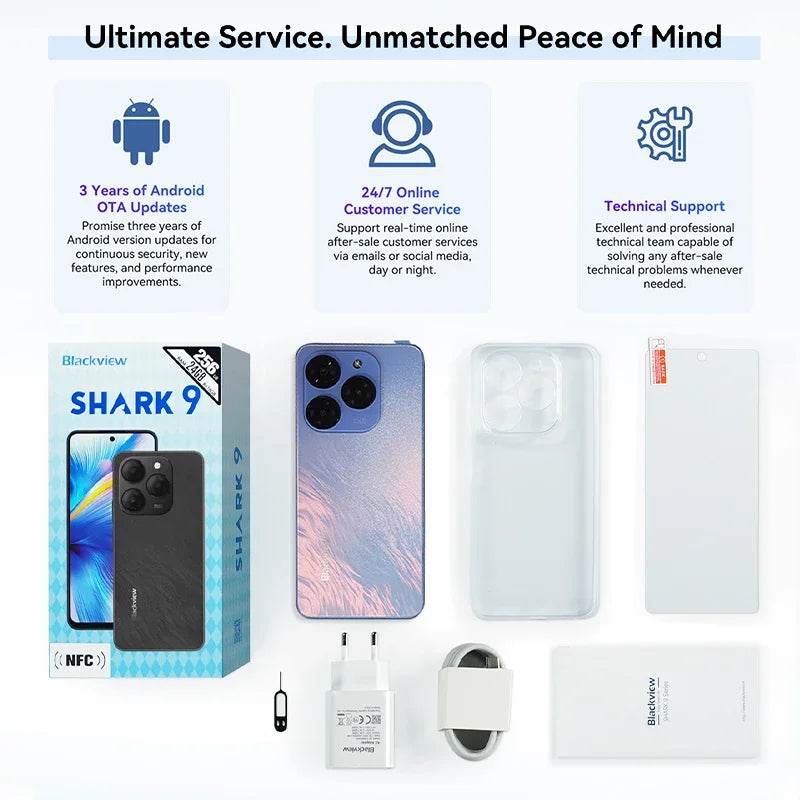 Blackview SHARK 9 5G Smartphone 6.67'' HD+ IPS 90Hz Display NFC 50MP AI Main Camera GPS Android 14 Mobile Phone - EYESPHERE