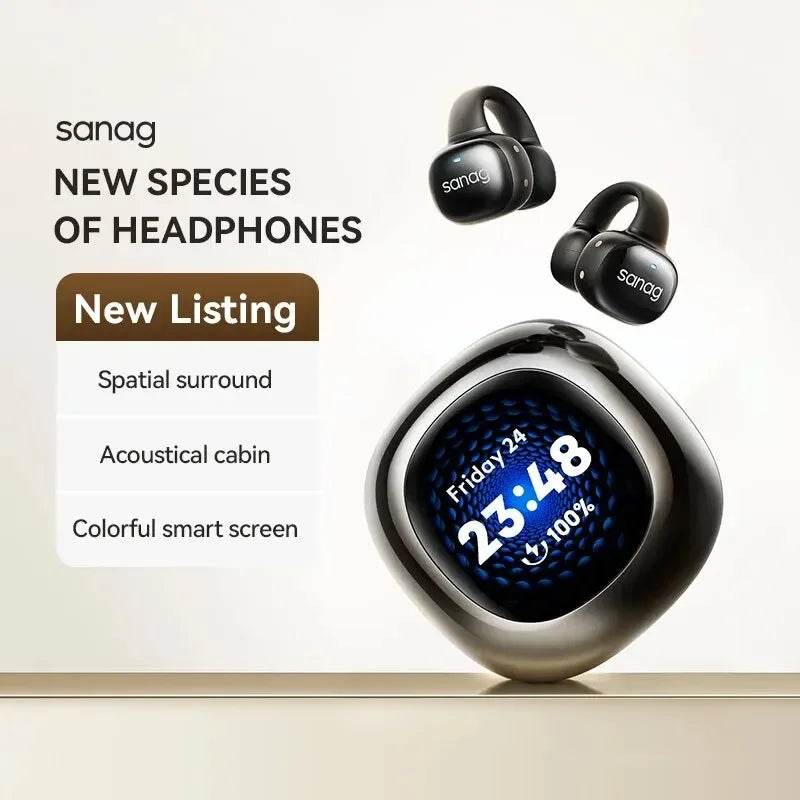 Sanag S5Pro OpenEarClip Wireless Earphone TWS Bluetooth Headphones LED Screen Gaming Earbuds 32GB MP3 Player Smart Watch Speaker - EYESPHERE