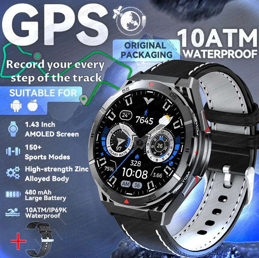 New Military Sports High-precision GPS Smart Watch Men 1.43" Compass 480mAh IP68 Waterproof Bluetooth Call Watch For Android IOS