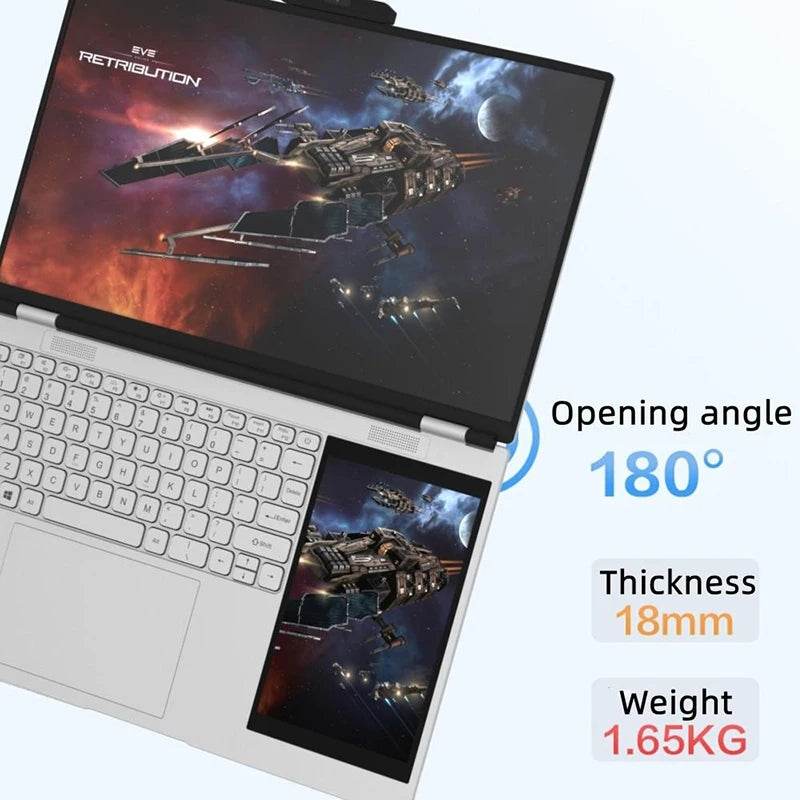 Dual Screen 15.6+7inch Laptop Intel N100 32GB RAM 2TB SSD DDR4 Win11 Fingerprint Unlock HD Camera Backlit Keypad Notebook - EYESPHERE