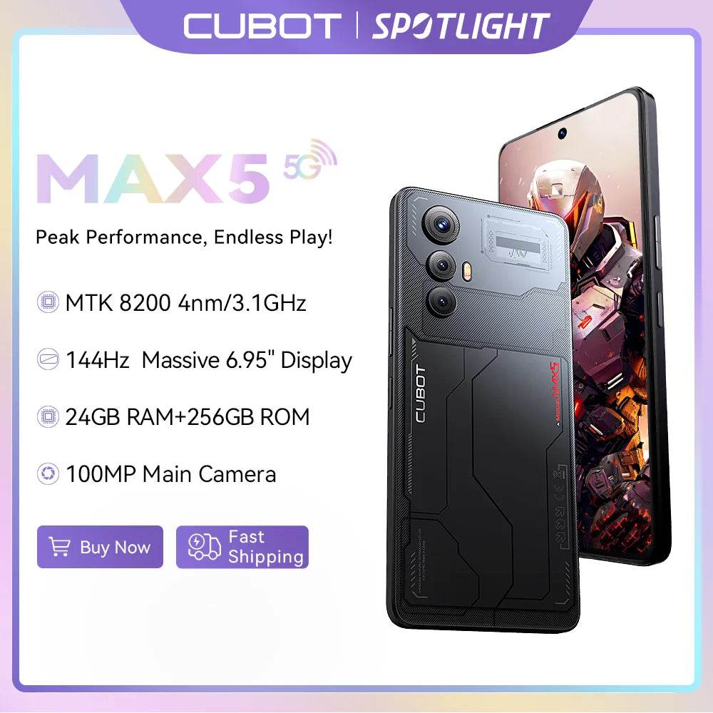 5G Smartphone CUBOT MAX 5, Dimensity 8200 4nm 3.1GHz, 6.95-inch 144Hz Large Screen, Gaming Phone, 24GB RAM(12GB+12GB), 256GB ROM - EYESPHERE