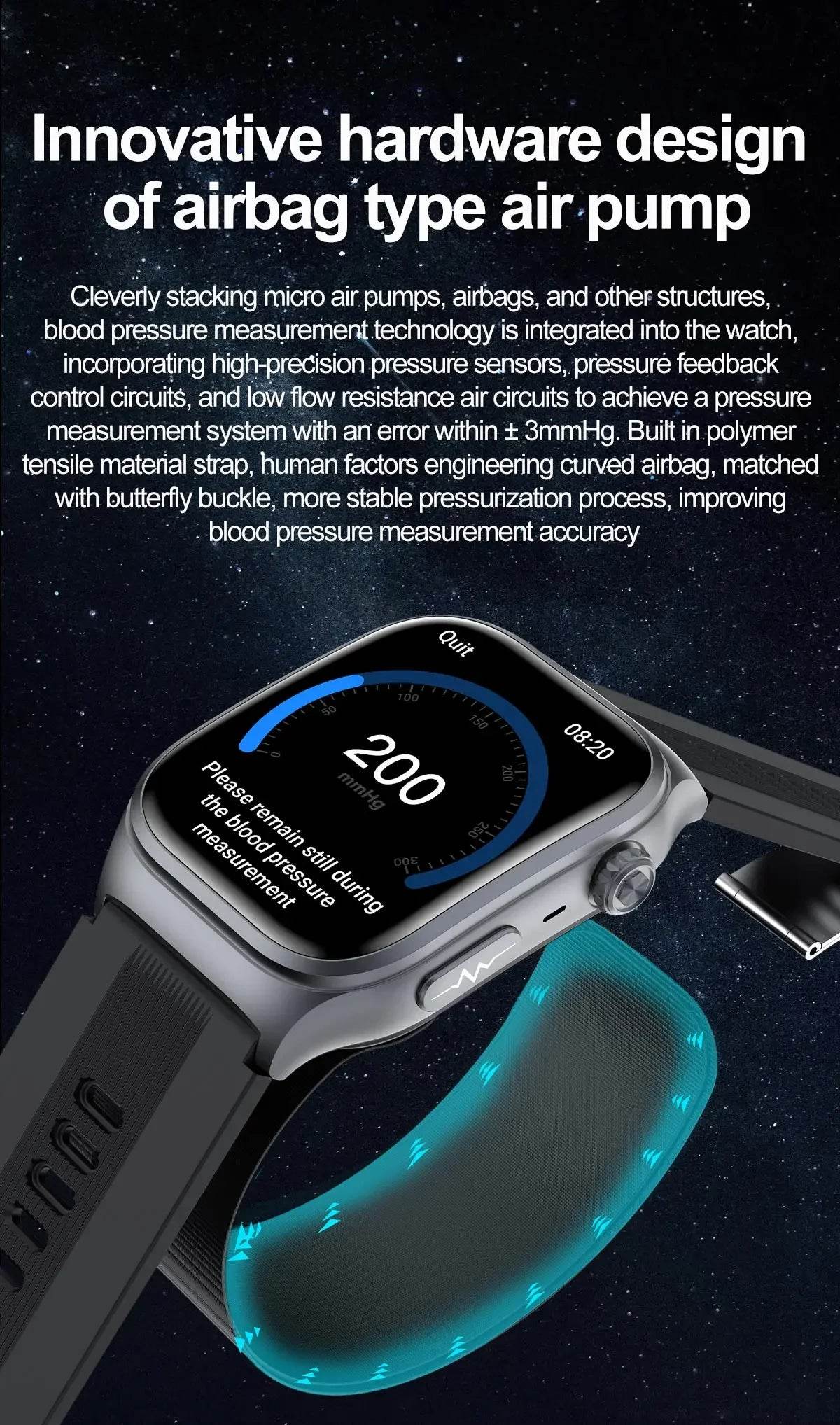 2025 New Medical Grade Smart Watch Air Pump ECG True Accurately Blood Pressure Airbag Health Watch Uric Acid Blood Lipids Watch - EYESPHERE