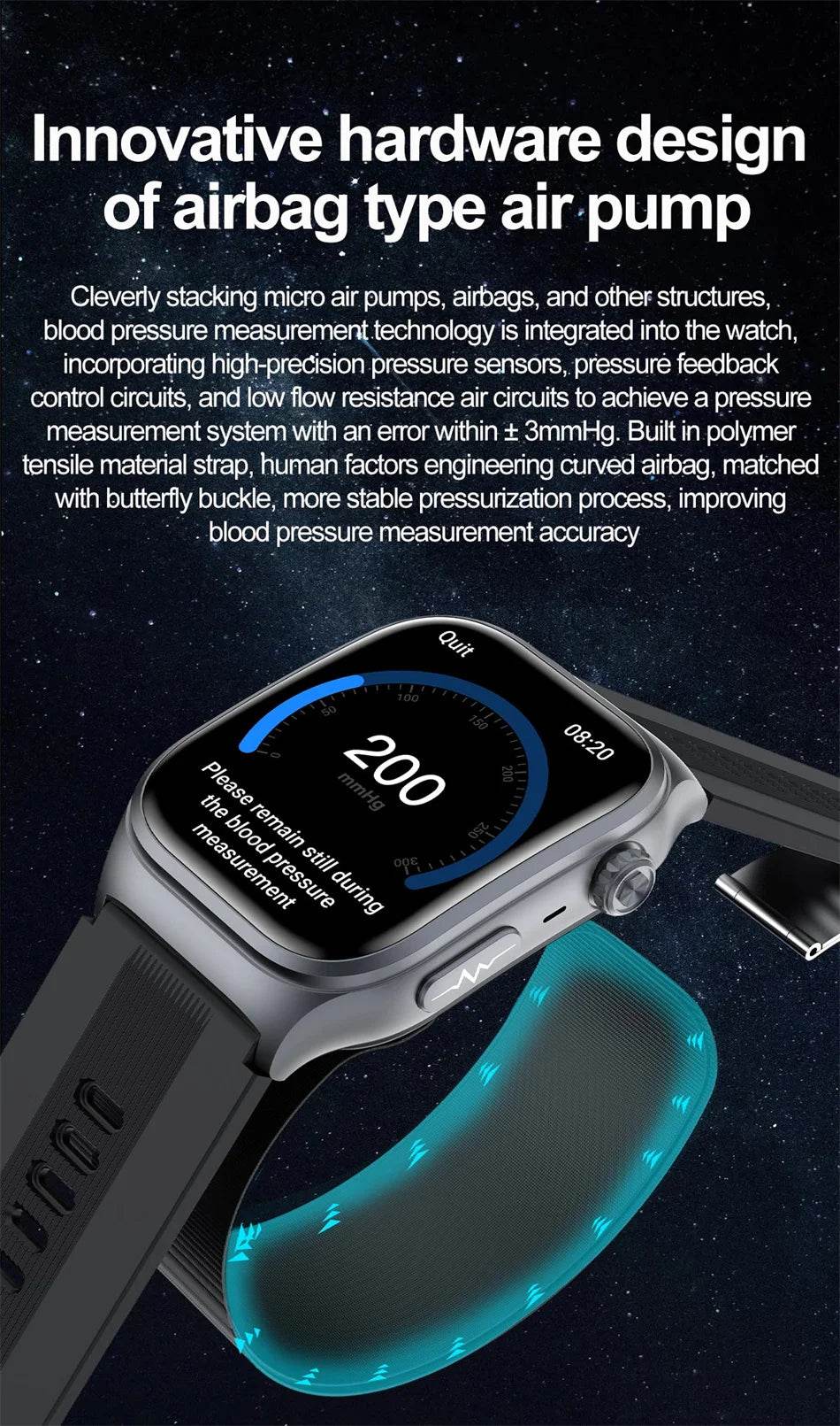 2025 New Medical Grade Air Pump Airbag Accurate Measure Blood Pressure Smart Watches Blood Sugar Fitness Sport SmartWatch NFC - EYESPHERE