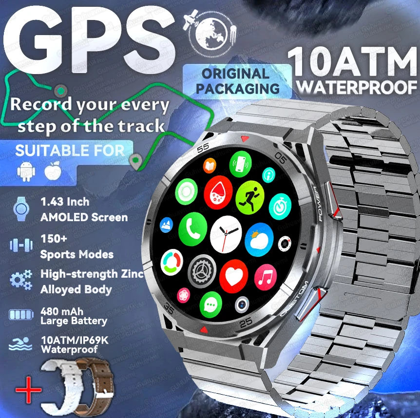 New Military Sports High-precision GPS Smart Watch Men 1.43" Compass 480mAh IP68 Waterproof Bluetooth Call Watch For Android IOS