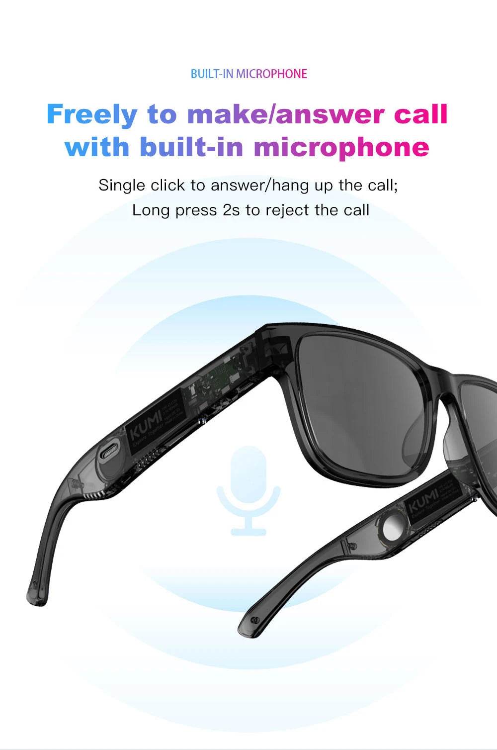 KUMI Meta V1 Smart Glasses Break Audio-visual Imagination Create Bluetooth glasses IPX4 Waterproof Bluetooth Phone Call - EYESPHERE