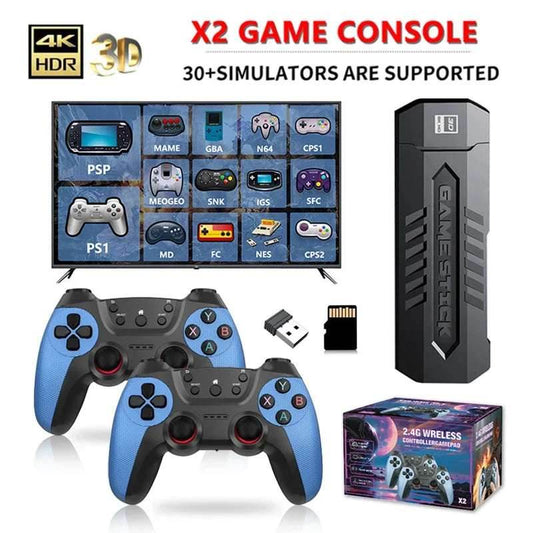 Video Game Stick X2 4K Video Game Stick Console 2.4G Double Wireless Controller 4K HD30000 Games 128G Retro Games Xmas Gift - EYESPHERE