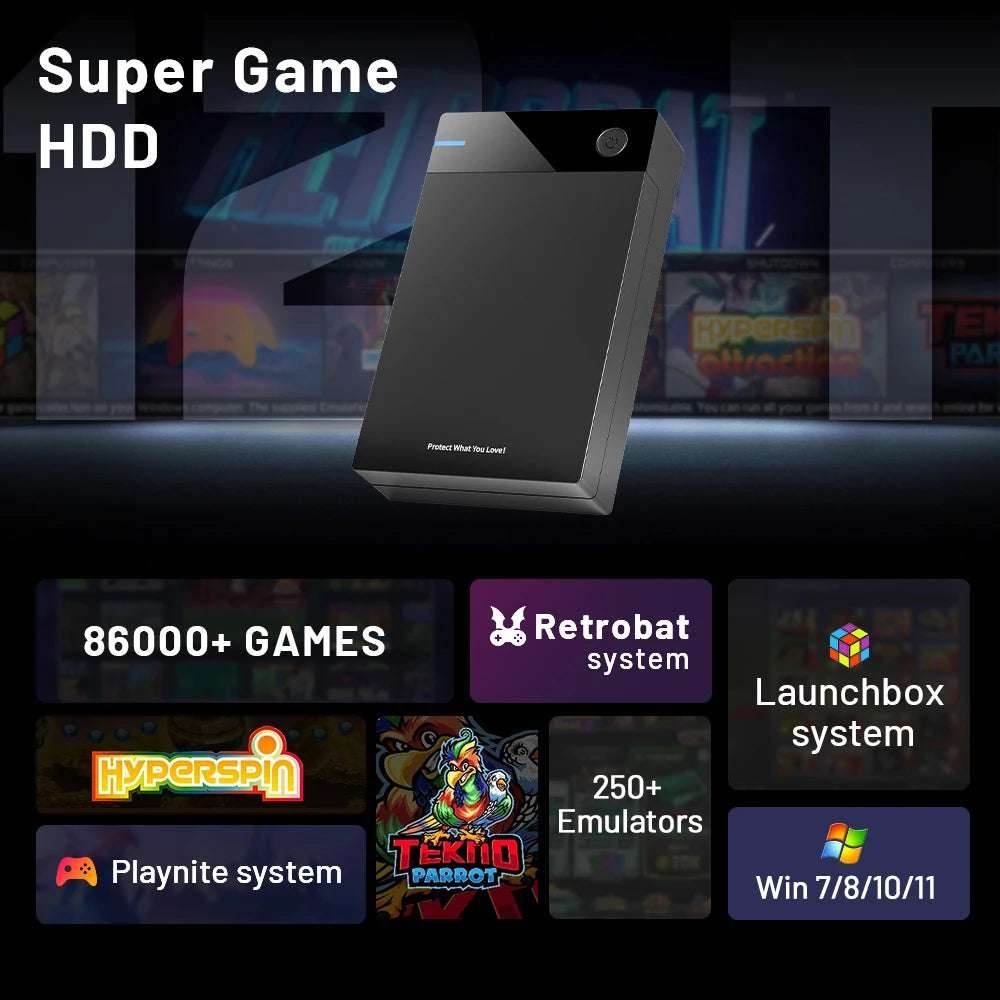 12TB Gaming HDD with Hyperspin Launchbox Retrobat Playnite with 86000+ Retro Video Games Super Console for PS3/PS2/PS/WII/WIIU - EYESPHERE