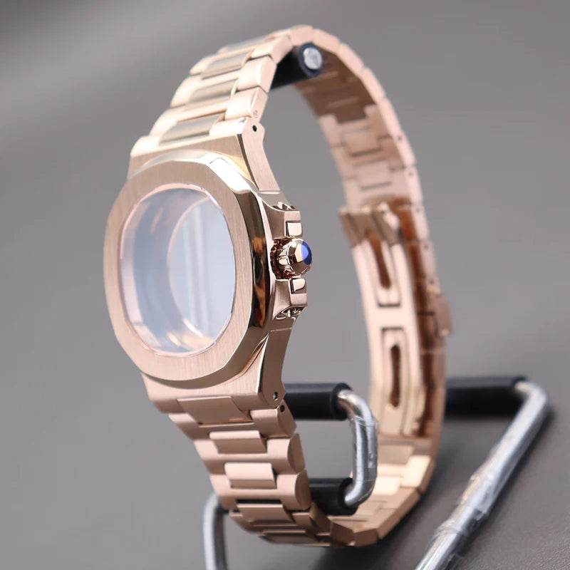 Rose Gold 40mm Watch Case Parts WatchBand For Modified Nautilus Seiko NH34 NH35 NH36 NH38 Movement 30.8mm Sapphire Crystal Glass - EYESPHERE