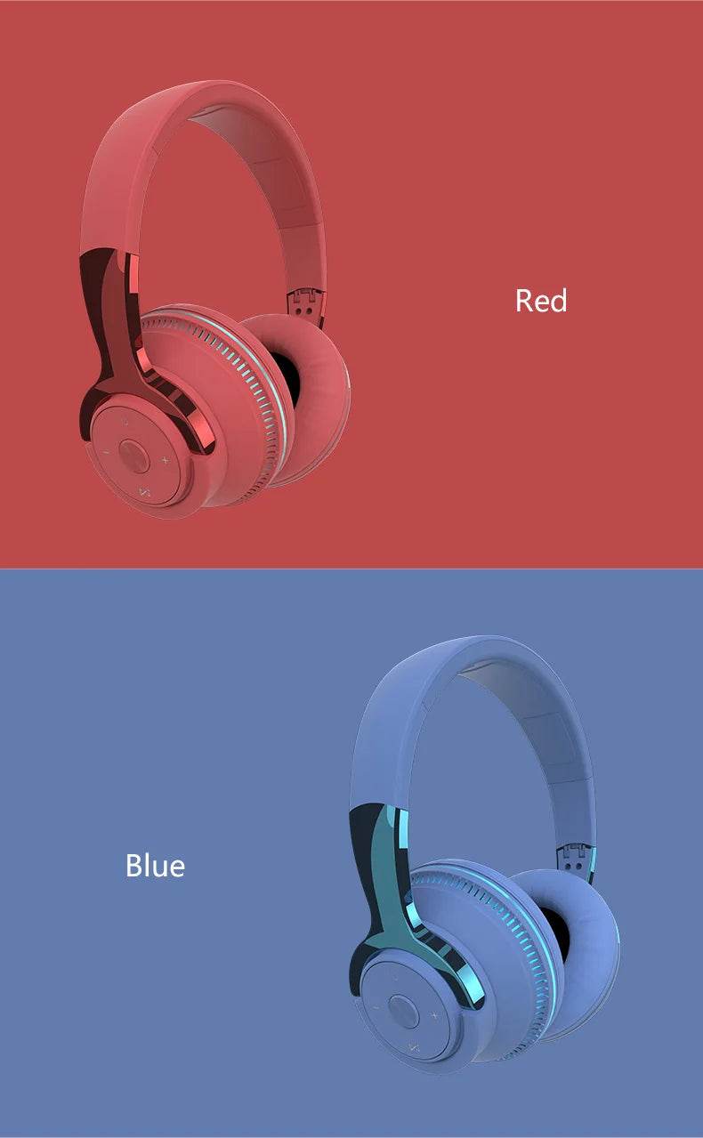 Bluetooth Headphones Head-mounted Noise Reduction Wireless Headset for Phones PC Gaming Headsets Heavy Bass Colorful LED Lights - EYESPHERE