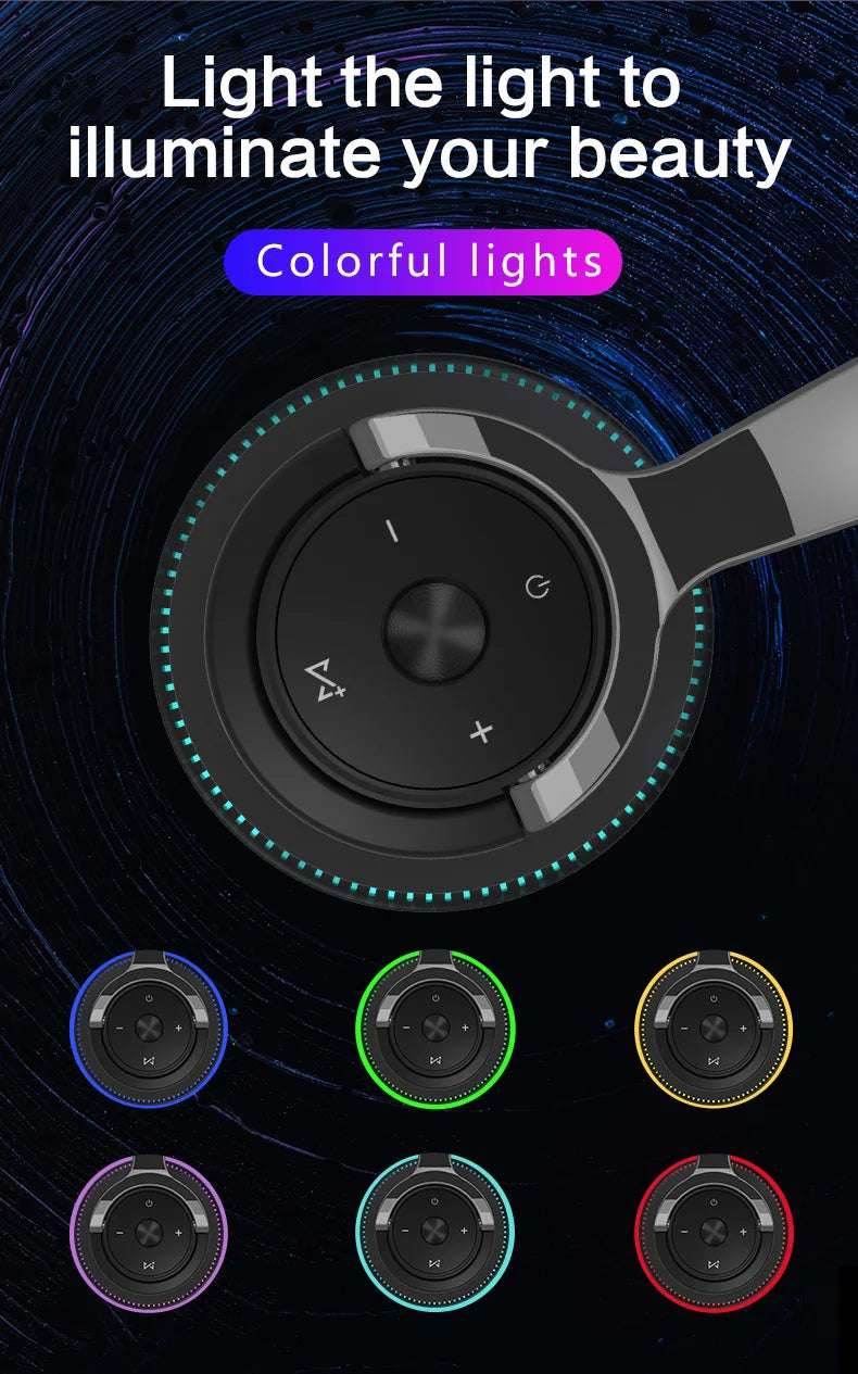 Bluetooth Headphones Head-mounted Noise Reduction Wireless Headset for Phones PC Gaming Headsets Heavy Bass Colorful LED Lights - EYESPHERE