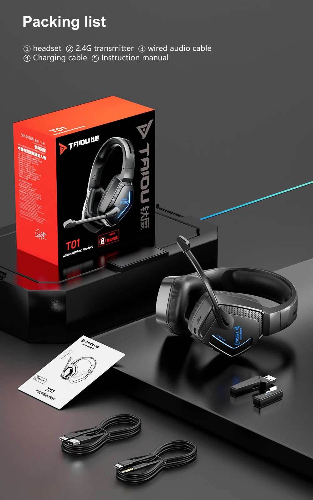 TAIDU T01 Gaming Headset High Quality Wireless Bluetooth Headphones 50mm Wired 4-mode Earphone Gamer's Choice for PC PS5 Xbox - EYESPHERE