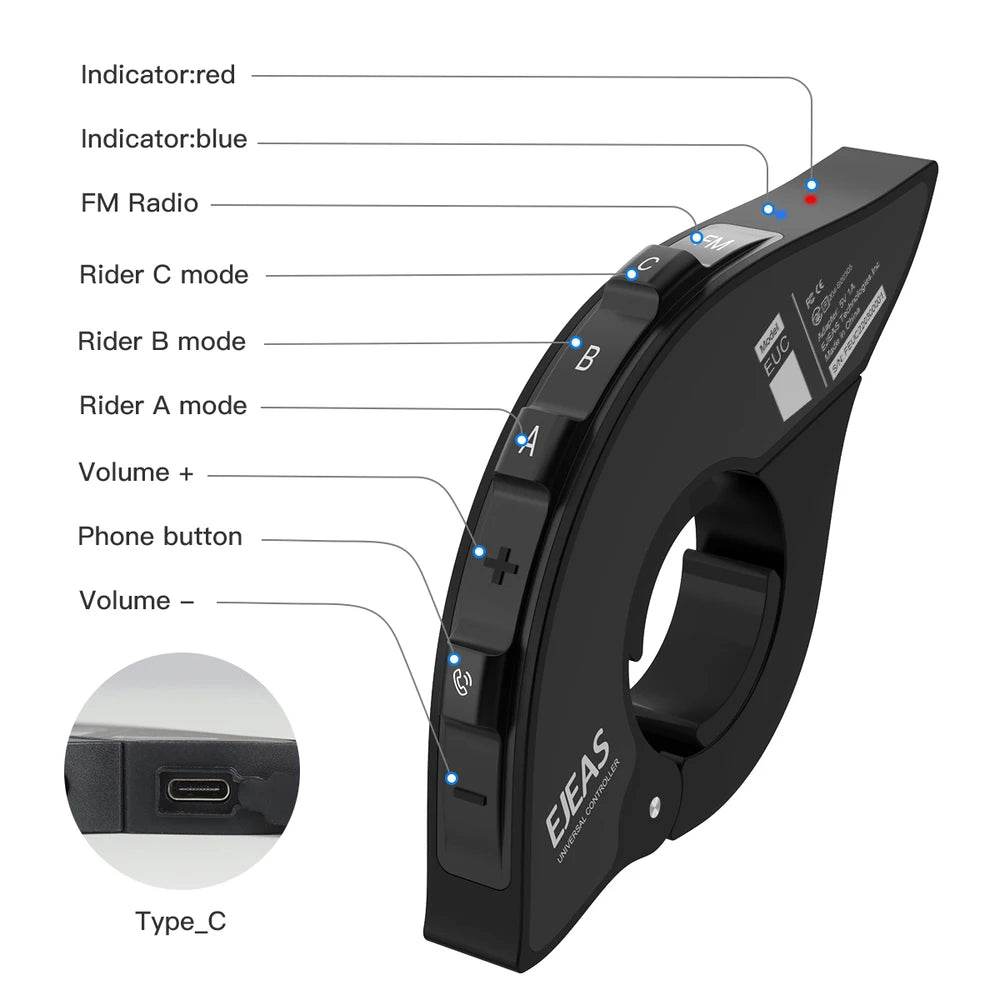 EJEAS Q8 Motorcycle Mesh Intercom with EUC Remote Walkie Talkie Bluetooth Interphone Headset for 6 Riders with Bluetooth 5.1 - EYESPHERE