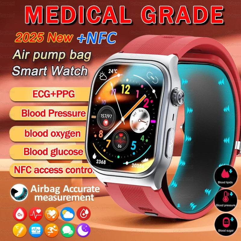 2025 New Medical Grade Air Pump Airbag Accurate Measure Blood Pressure Smart Watches Blood Sugar Fitness Sport SmartWatch NFC - EYESPHERE