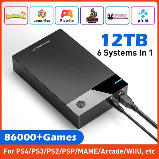 12T Gaming HDD with Hyperspin Launchbox Retrobat Playnite Super Console with 86000+ Retro Vidoe Game For PS3/PS2/PSP/WII/WIIU/DC - EYESPHERE