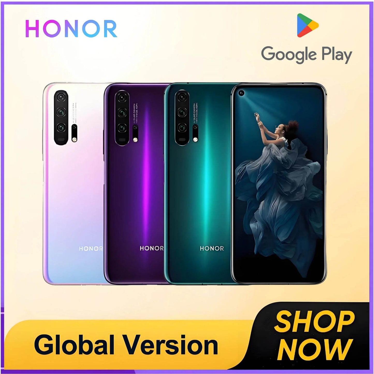 HUAWEI-HONOR 20 Pro,Smartphone,6.26 inch,8+256GB ROM,Mobile phones,Android,Google Play Store,Dual SIM,48MP,4G,Cellphones Global - EYESPHERE