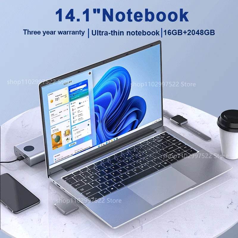 2025 Laptop Computer Windows 11 Pro Ultra Slim Notebook 14.1 Inch Intel Pentium N3700 16GB 1024GB Office Study PC Computer - EYESPHERE