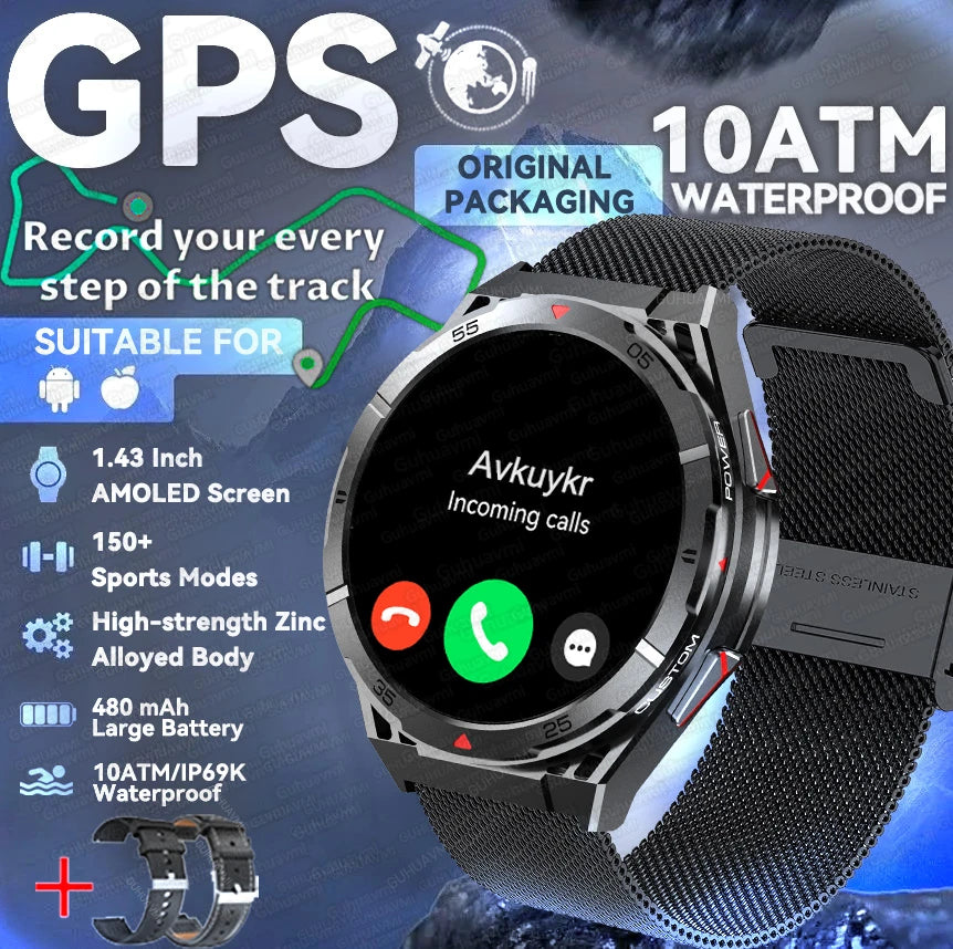 New Military Sports High-precision GPS Smart Watch Men 1.43" Compass 480mAh IP68 Waterproof Bluetooth Call Watch For Android IOS