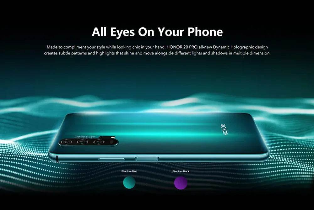 HUAWEI-HONOR 20 Pro,Smartphone,6.26 inch,8+256GB ROM,Mobile phones,Android,Google Play Store,Dual SIM,48MP,4G,Cellphones Global - EYESPHERE