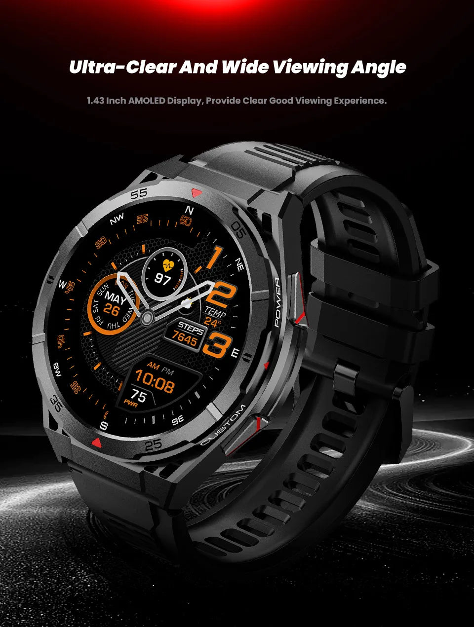 New Military Sports High-precision GPS Smart Watch Men 1.43" Compass 480mAh IP68 Waterproof Bluetooth Call Watch For Android IOS