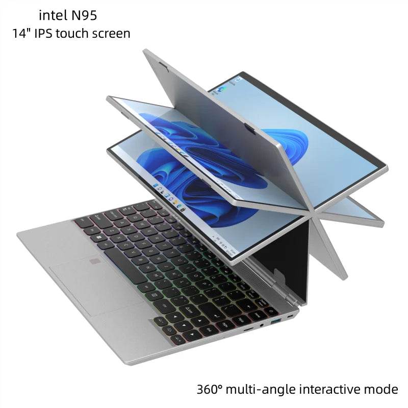 360° Rotating 14.0'' IPS Touch Screen 32G 128G-1T Laptop N95 Windows 11 Notebook 4 In 1 Tablet Business Office Slim Touch ID RGB - EYESPHERE