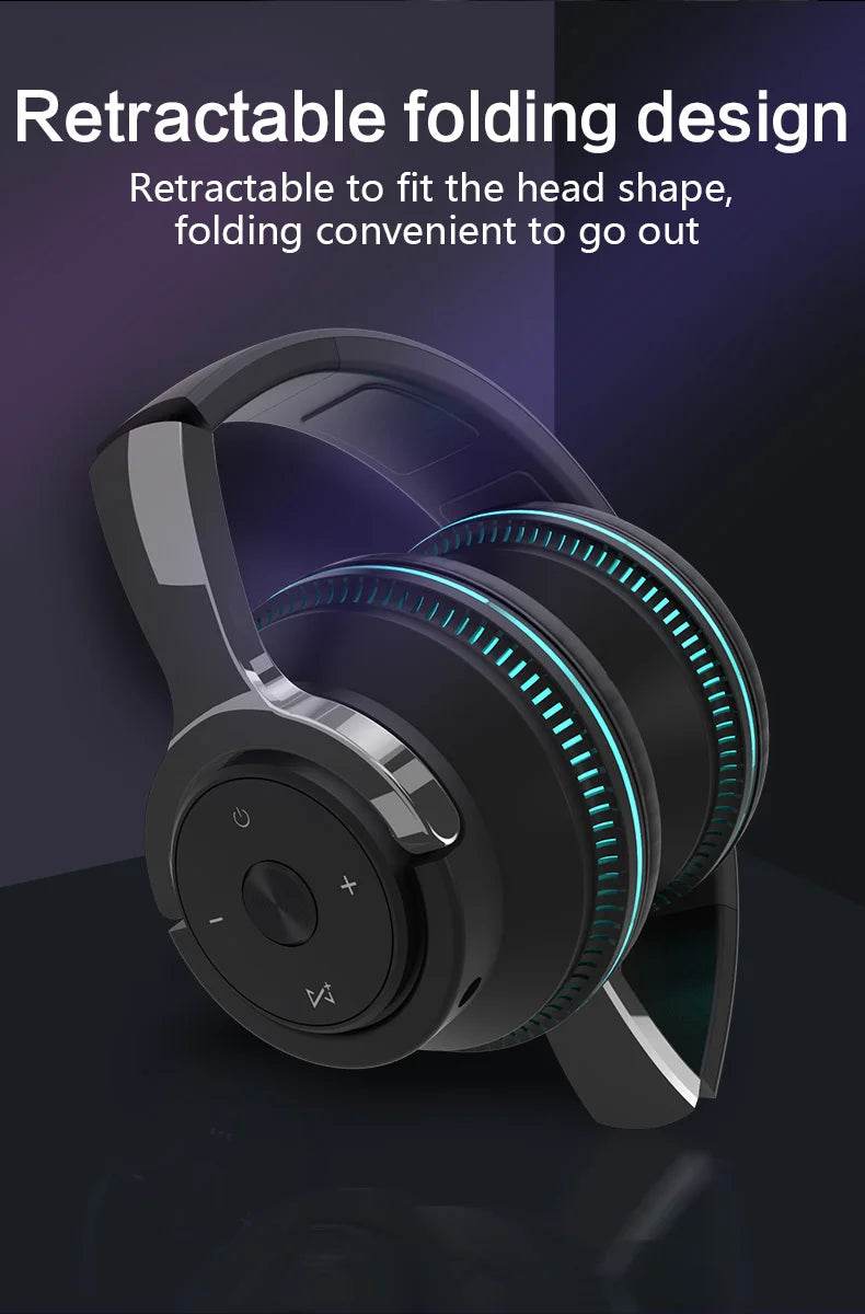 Bluetooth Headphones Head-mounted Noise Reduction Wireless Headset for Phones PC Gaming Headsets Heavy Bass Colorful LED Lights - EYESPHERE