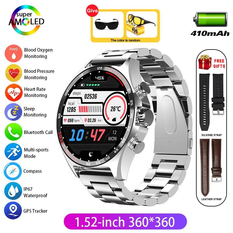 Hotsale Silver Gold Stainless Steel Color Smart Watch 1.58 Inch Bt Call Nfc Wireless Charging Smartwatch - EYESPHERE