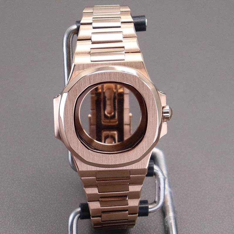 Rose Gold 40mm Watch Case Parts WatchBand For Modified Nautilus Seiko NH34 NH35 NH36 NH38 Movement 30.8mm Sapphire Crystal Glass - EYESPHERE