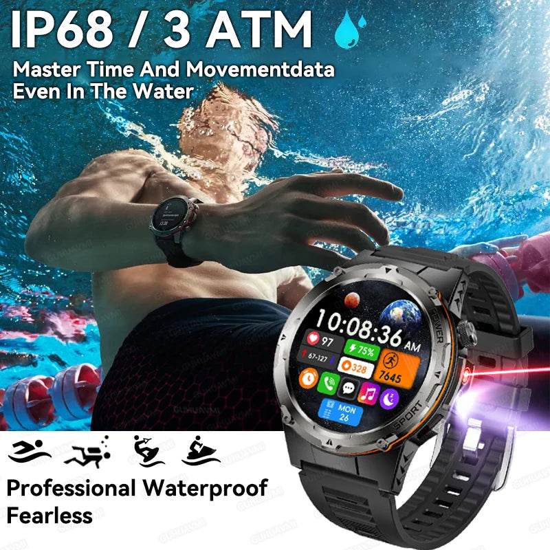 For XIAOMI IOS New Military Smart Watch IP68 outdoor Sport Watch Fitness tracker health monitor BT call NFC Laser Bracelet 2025 - EYESPHERE