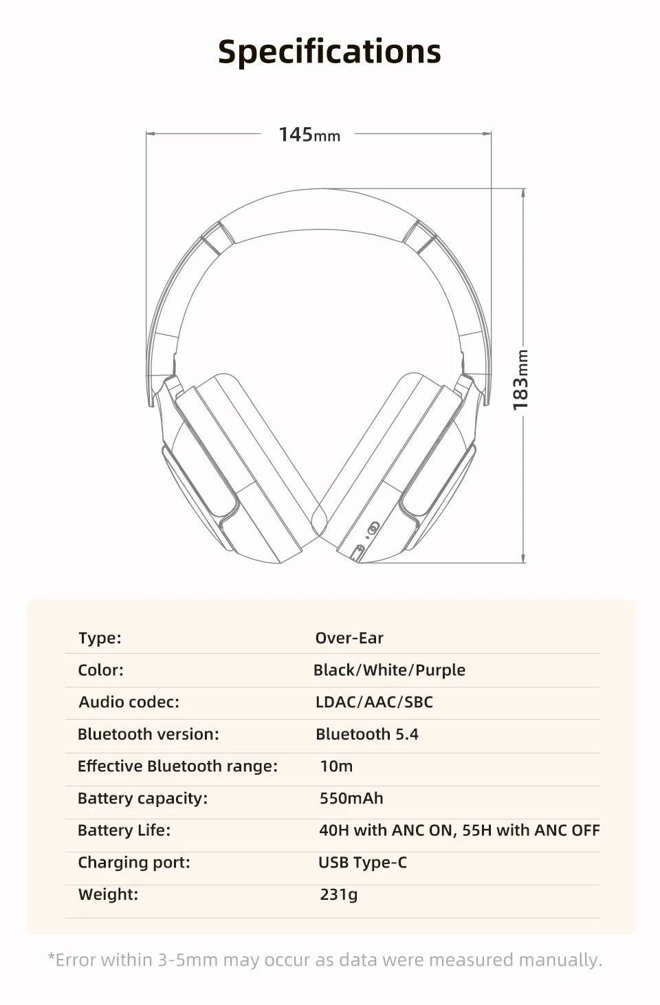 QCY H3 Pro ANC Wireless Headphone 50dB Noise Canceling Hi-Res Spatial Audio Earphone with LDAC Bluetooth 5.4 Over Ear Headset - EYESPHERE