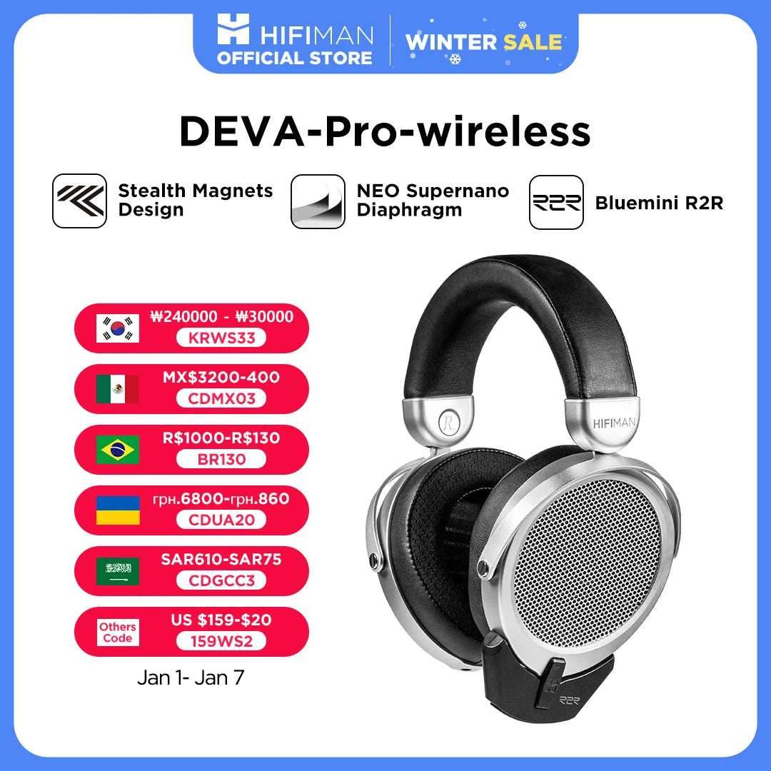 HIFIMAN Deva-Pro Over-Ear Full-Size Open-Back Planar Magnetic Headphone with Stealth Magnet and BlueMini R2R Bluetooth Receiver - EYESPHERE