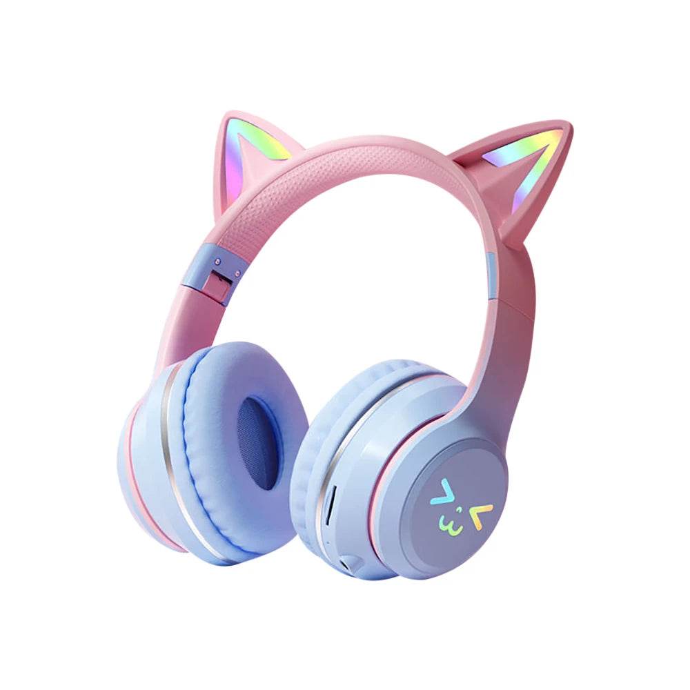 Gradient wireless Headphones RGB cute cat ear Bluetooth Earphones with microphone Stereo Music Game Earphone Girls Kids Gifts - EYESPHERE