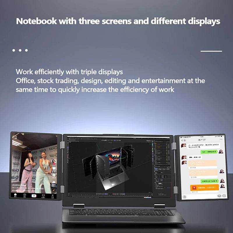 Triple Screen Laptop 16+10.5+10.5inch I7-1260P 64GB 4TB DDR4 Win11 Face Recognition Fingerprint Unlock WIFI6 HD Camera Computer - EYESPHERE