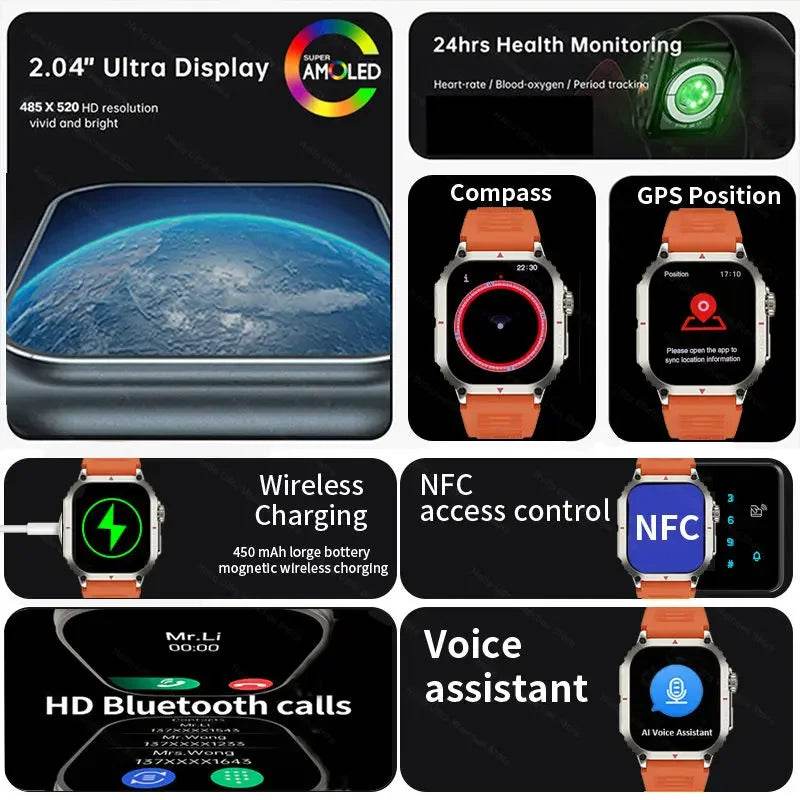 Smartwatch 2025 New Hello Watch 4 Plus ULTRA2 49mm AMOLED 4G ROM GPS GPT NFC Compass Bluetooth Call Sports Clock Men Women PK 3 - EYESPHERE