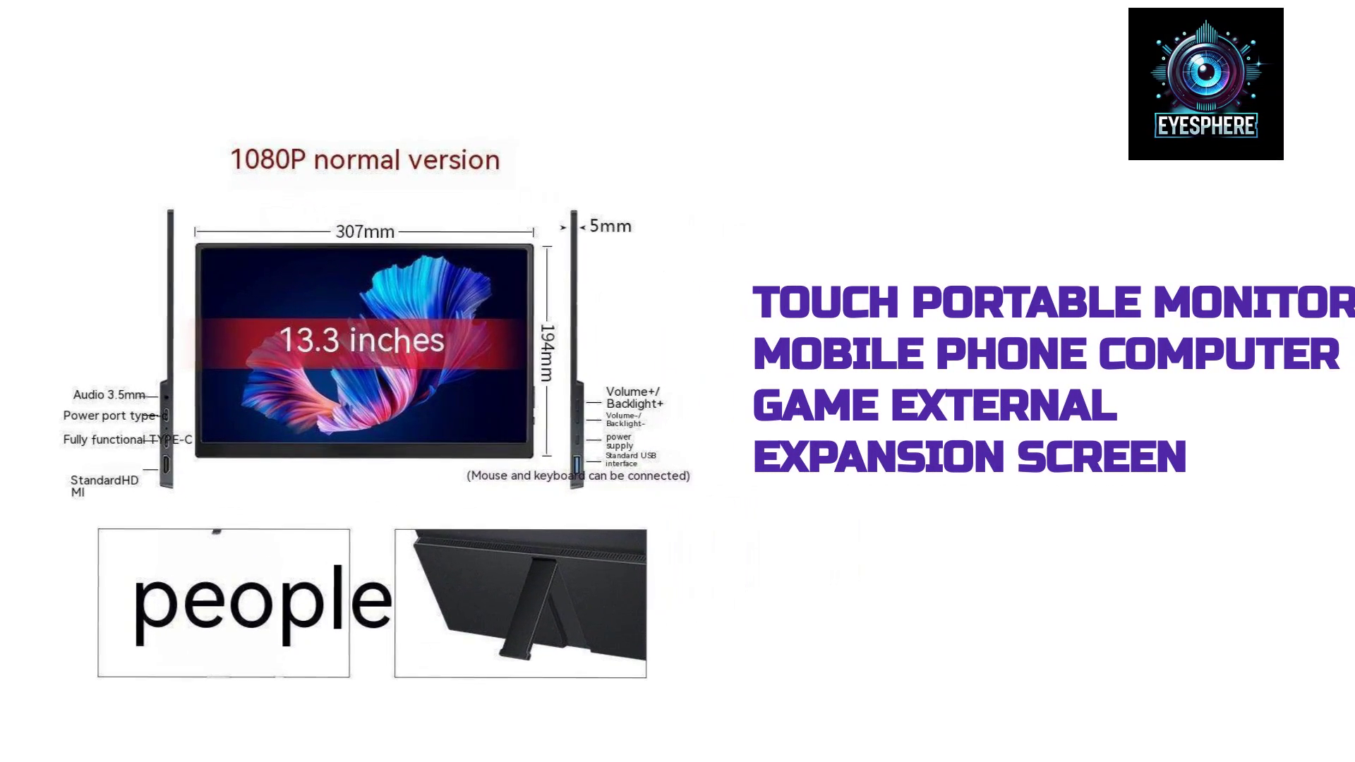 Touch Portable Monitor Mobile Phone Computer Game External Expansion Screen by@Outfy