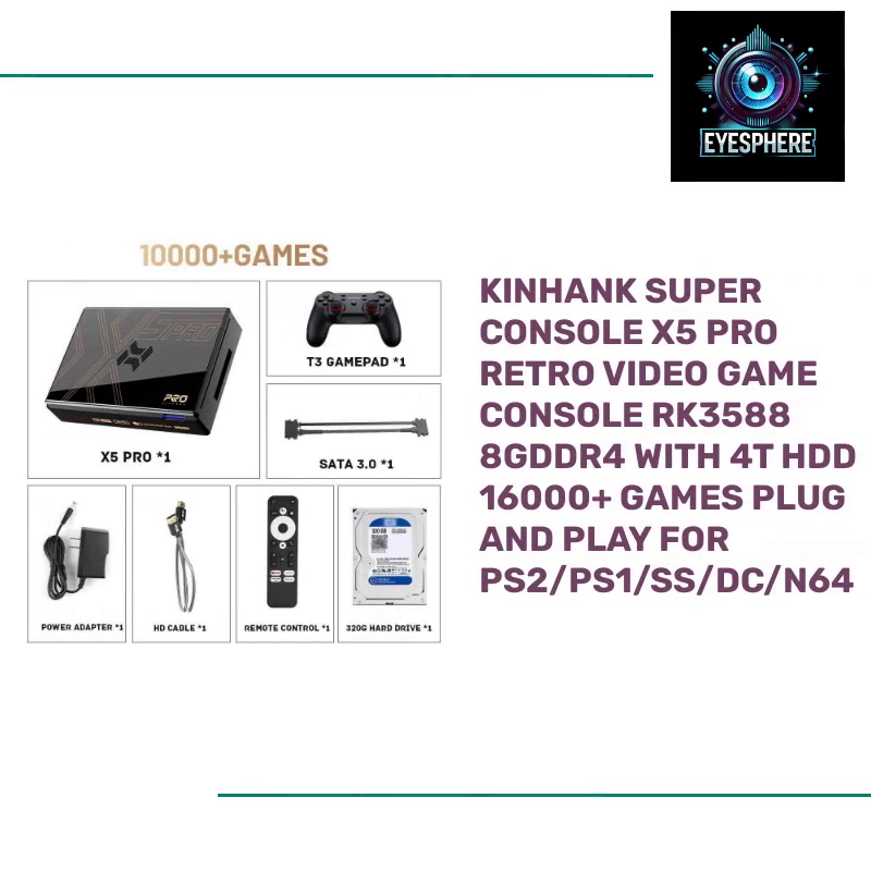 Kinhank Super Console X5 PRO Retro Video Game Console RK3588 8GDDR4 with 4T HDD 16000+ Games Plug and Play for PS2/PS1/SS/DC/N64 by@Outfy