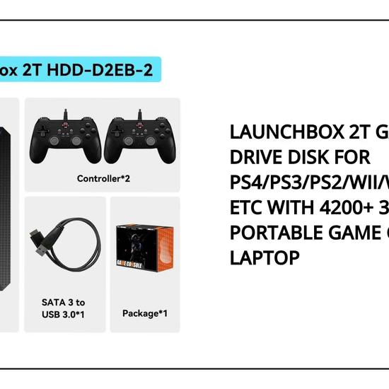 Launchbox 2T Game Hard Drive Disk for PS4/PS3/PS2/Wii/WiiU/GAMECUBE etc with 4200+ 3D/PC Games Portable Game Console For Laptop by@Outfy