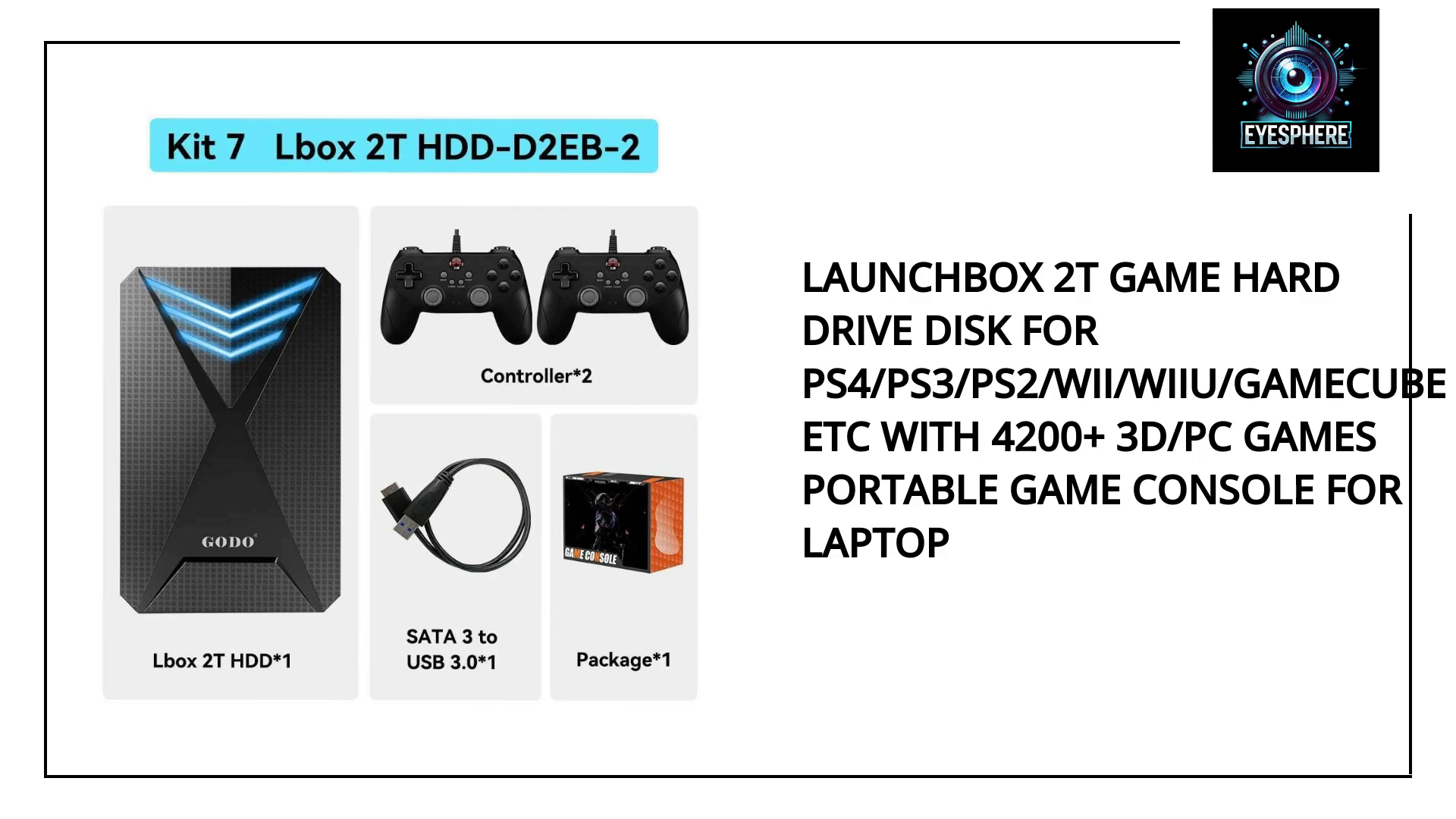 Launchbox 2T Game Hard Drive Disk for PS4/PS3/PS2/Wii/WiiU/GAMECUBE etc with 4200+ 3D/PC Games Portable Game Console For Laptop by@Outfy